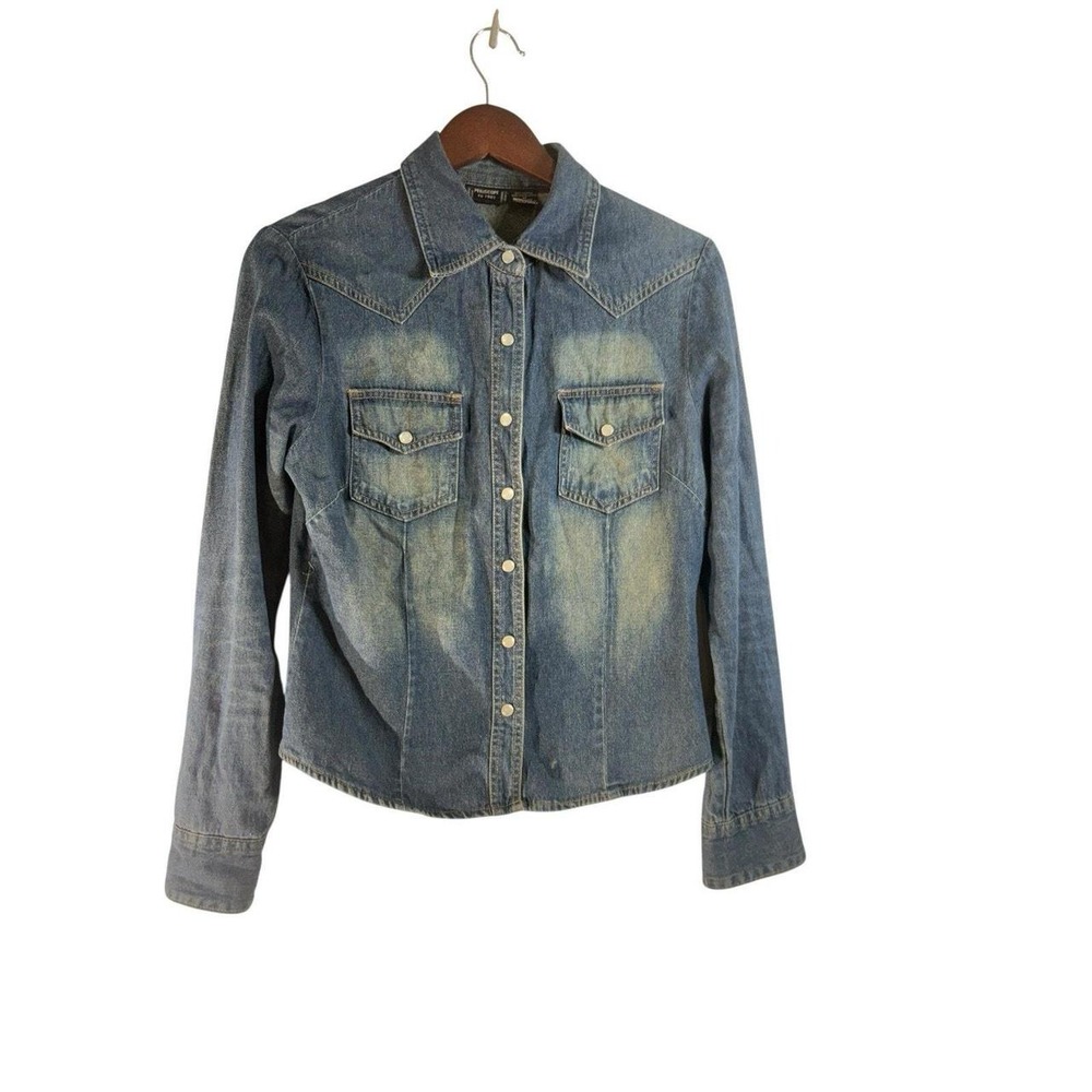 Vintage PERISCOPE Blue Denim Western Snap Front Shirt 90s Cotton Top Womens M